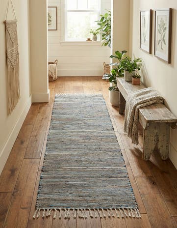 Blue Hand Woven Chindi Jute Runner Rug