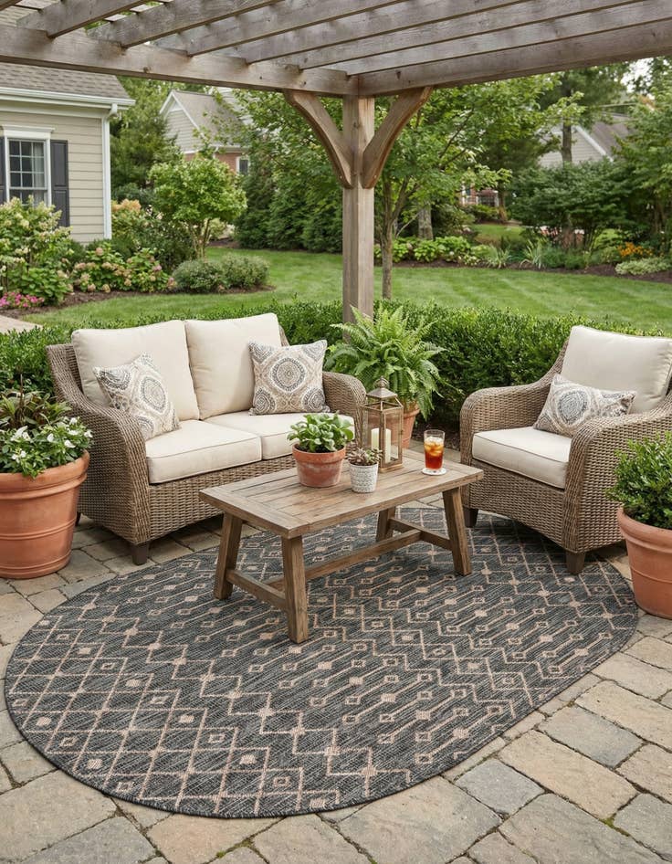 Detail image of 5' 3 x 8' Easy-Clean Trellis Indoor / Outdoor Oval Rug