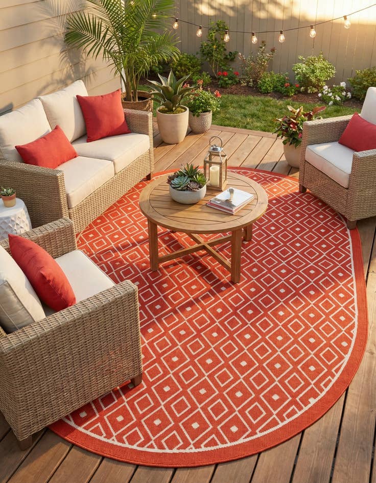 Detail image of 7' 10 x 10'  Washable Trellis Indoor / Outdoor Oval Rug