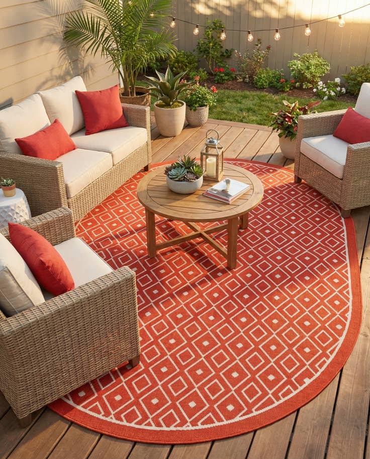 Detail image of 7' 10 x 10' Easy-Clean Lattice Indoor / Outdoor Oval Rug