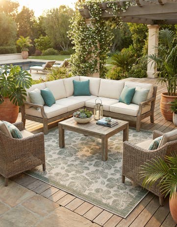 Ivory and Beige Easy-Clean Baja Indoor / Outdoor Square Rug