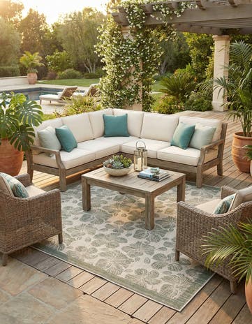 Ivory and Beige Easy-Clean Baja Indoor / Outdoor Square Rug