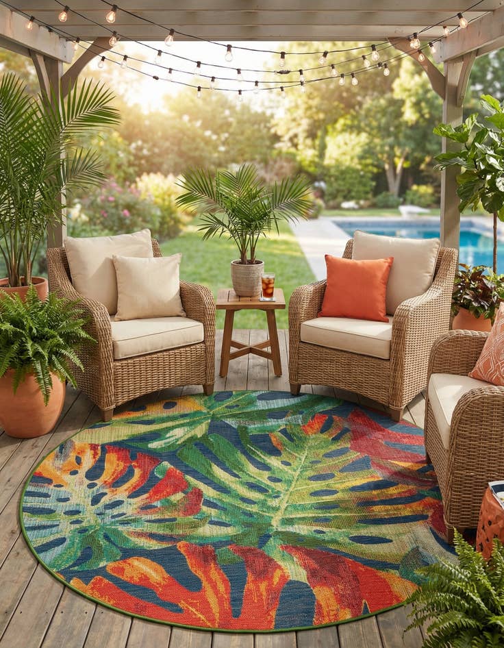 Detail image of 7' 10 x 7' 10  Washable Baja Indoor / Outdoor Round Rug