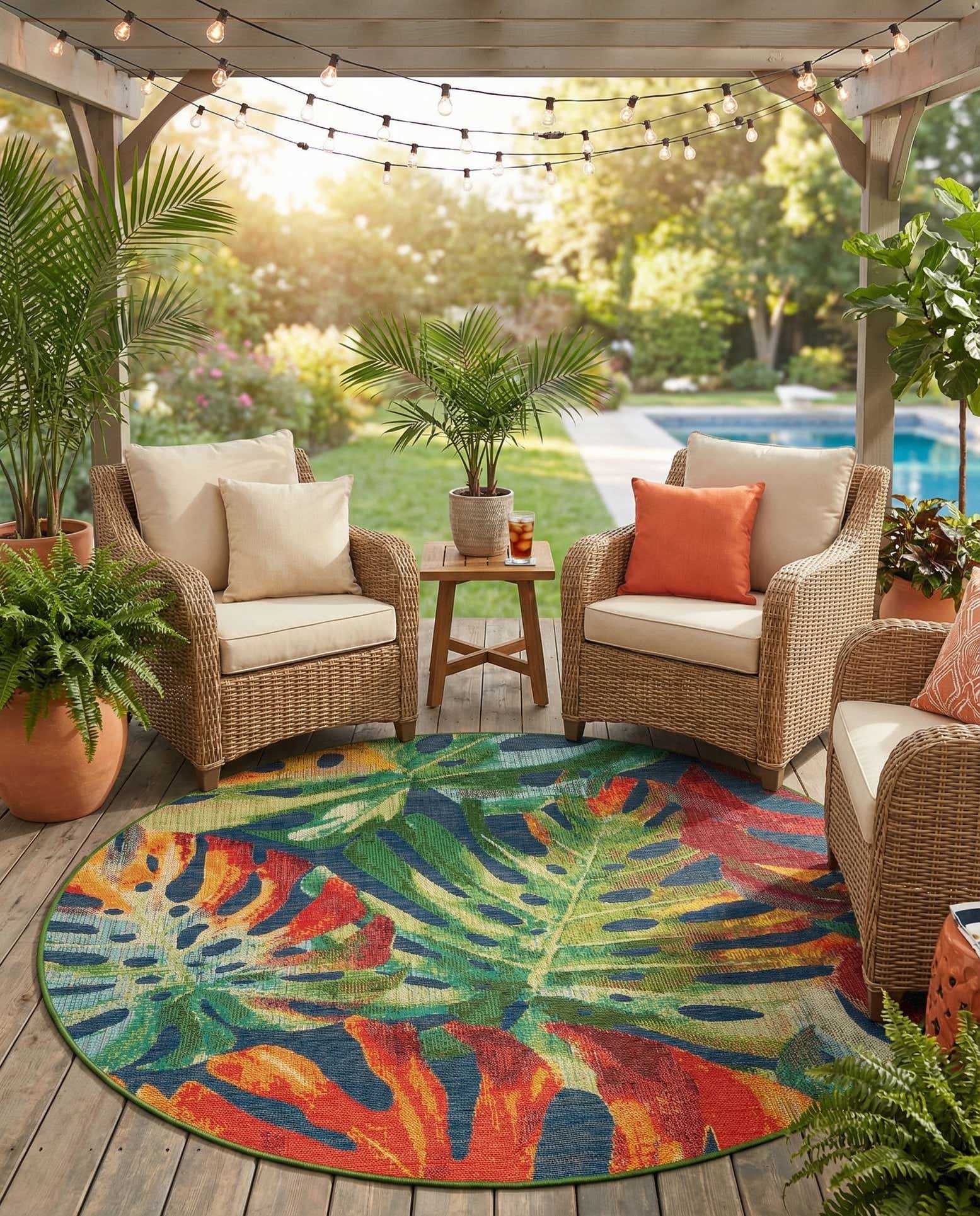 7' 10 x 7' 10 Easy-Clean Baja Indoor / Outdoor Round Rug