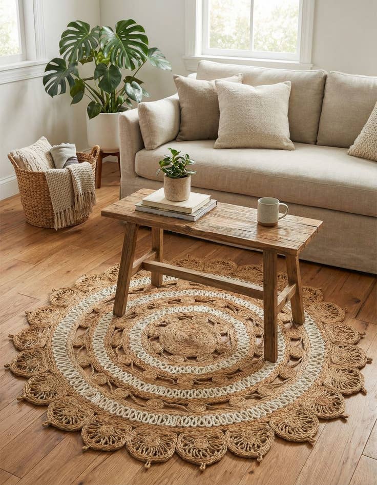 Detail image of 5' 1 x 5' 1  Hand Braided Jute Round Rug