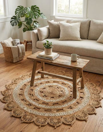 5' 1 x 5' 1 Handmade Braided Jute Round Rug