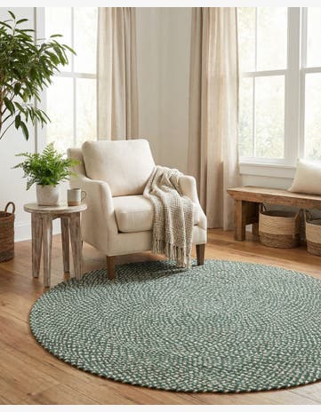 Green Handmade Tweed Braided Jute Round Rug