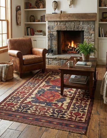 3' 11 x 6' 8 Hand Knotted Sumak Wool Rug