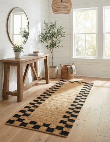 Natural and Black Hand Woven Laurel Handwoven Jute Runner Rug