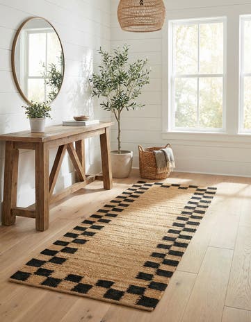 Natural and Black Hand Woven Laurel Handwoven Jute Runner Rug