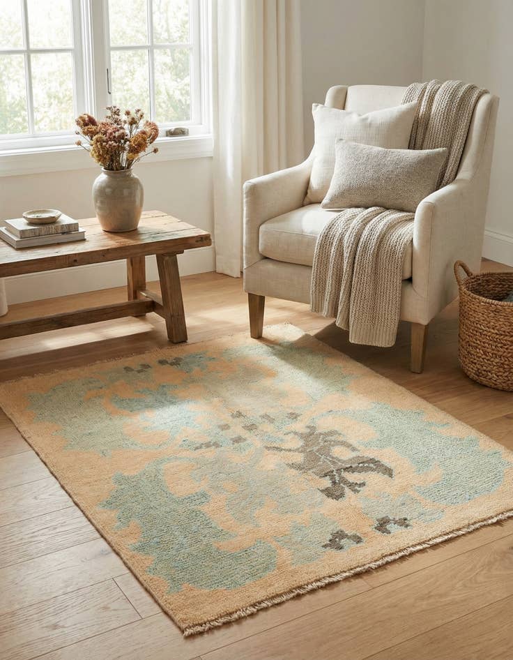 Detail image of 3' 8 x 4' 5  Hand Knotted Oushak Wool Square Rug