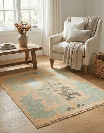 3' 8 x 4' 5 Hand Knotted Oushak Wool Square Rug