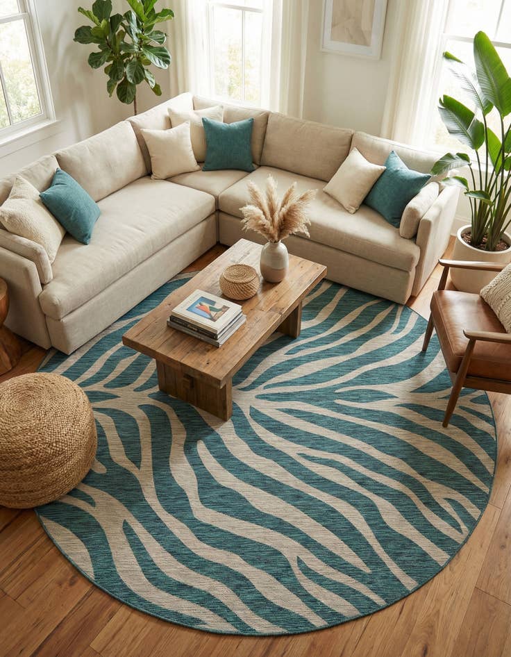 Detail image of 10' x 10'  Washable Safari Indoor / Outdoor Round Rug