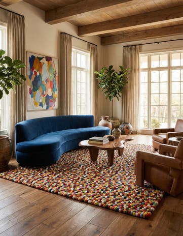 Felt Ball Wool Square Rug