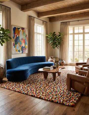 Felt Ball Wool Square Rug