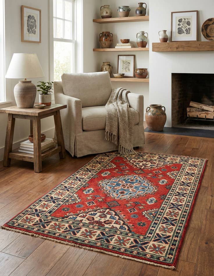 Detail image of 2' 8 x 4' 3 Hand Knotted Kazak Rug