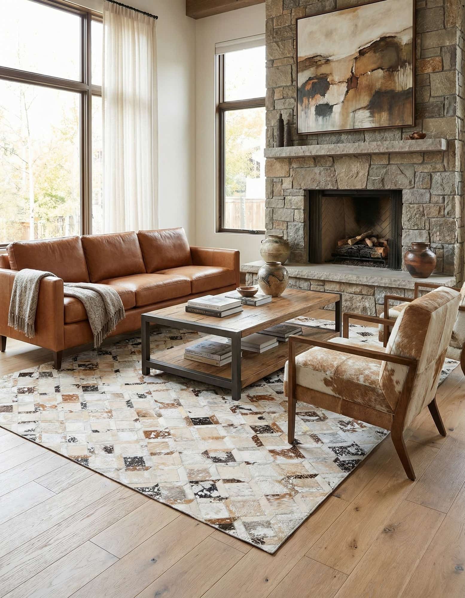 5' x 8' Cowhide Leather Rug