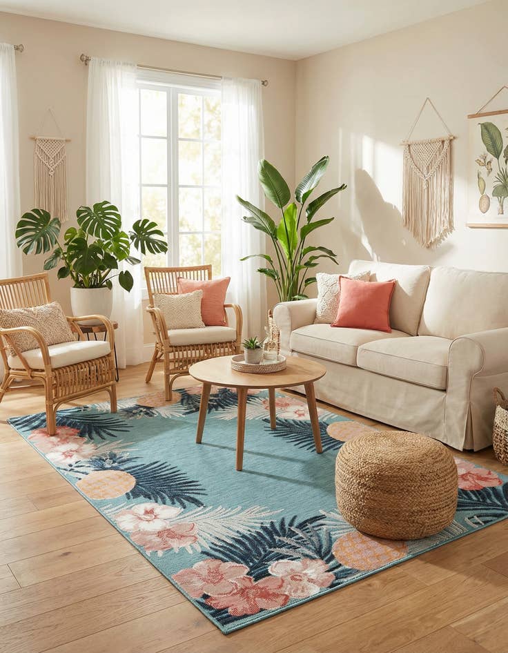 Detail image of 5' 2 x 8'  Washable Botanical Indoor / Outdoor Rug