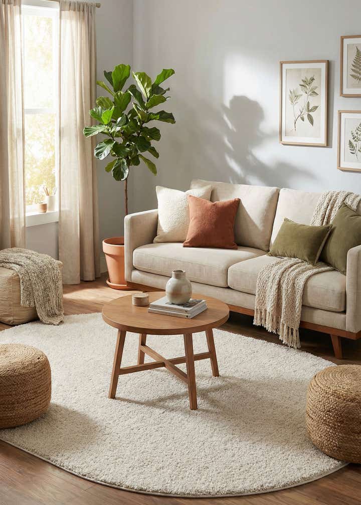 5' x 8' Solid Frieze Oval Rug