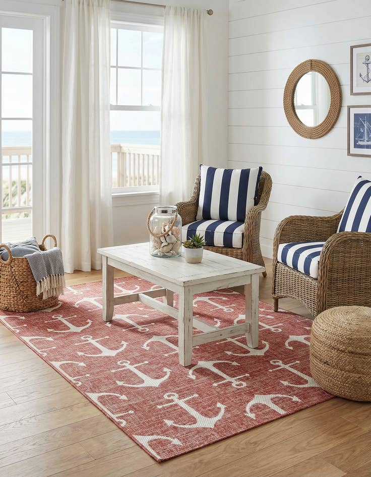 Detail image of 5' 3 x 8'  Washable Coastal Indoor / Outdoor Rug