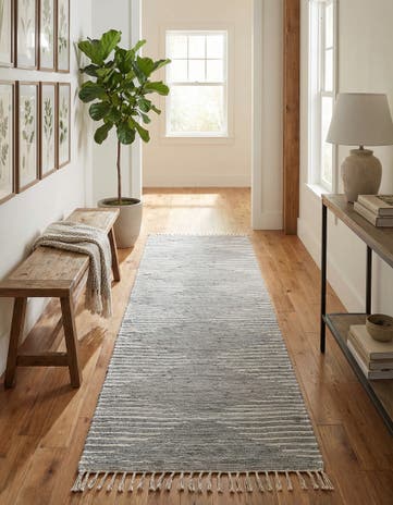 Light Gray Hand Woven Chindi Cotton Runner Rug