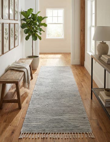 Light Gray Hand Woven Chindi Cotton Runner Rug