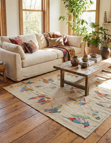 4' 1 x 5' 7 Hand Woven Kilim Suzani Wool Rug