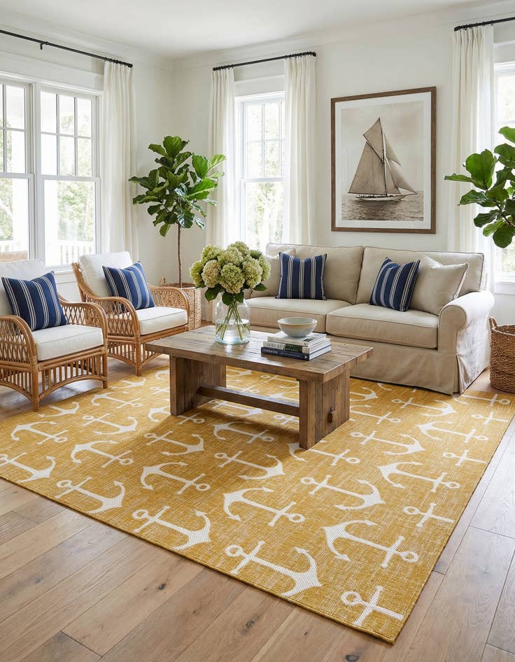 Detail image of 10' x 10'  Washable Coastal Indoor / Outdoor Square Rug