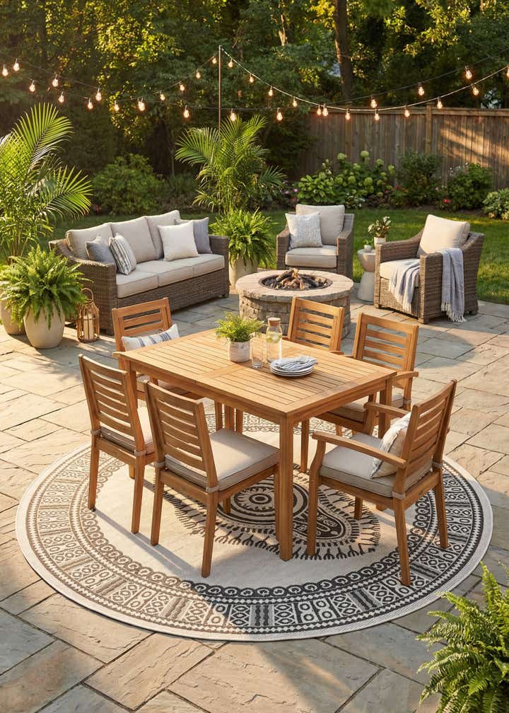 10' x 10' Easy-Clean Traditional Indoor / Outdoor Round Rug
