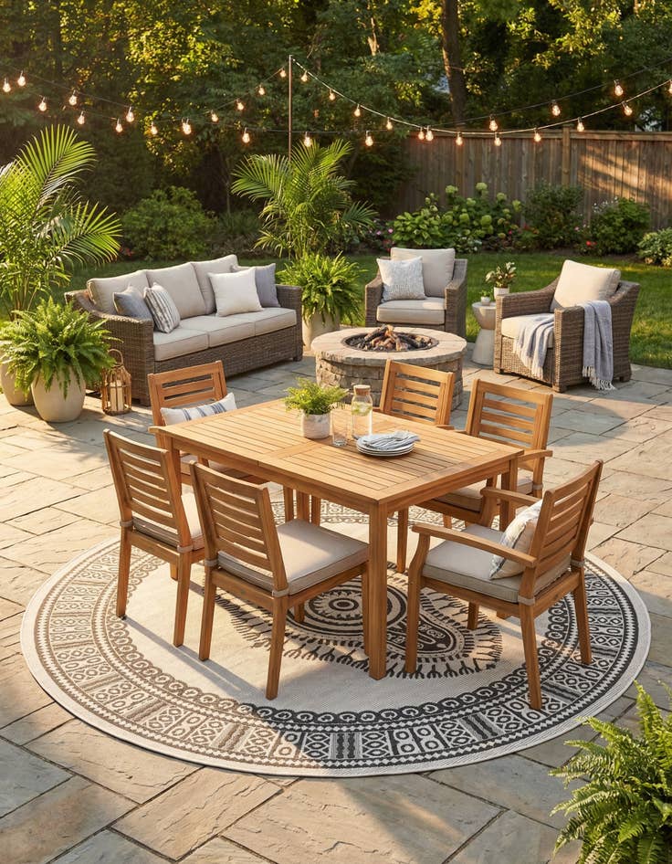 Detail image of 10' x 10' Easy-Clean Traditional Indoor / Outdoor Round Rug