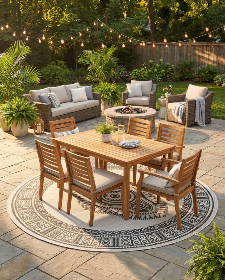 10' x 10' Easy-Clean Traditional Indoor / Outdoor Round Rug