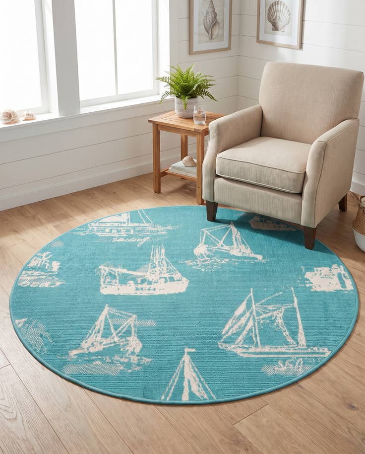 Detail image of 4' x 4' Easy-Clean Coastal Indoor / Outdoor Round Rug