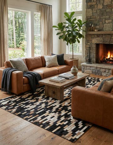 5' x 7' 9 Cowhide Leather Rug