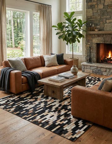 5' x 7' 9 Cowhide Leather Rug