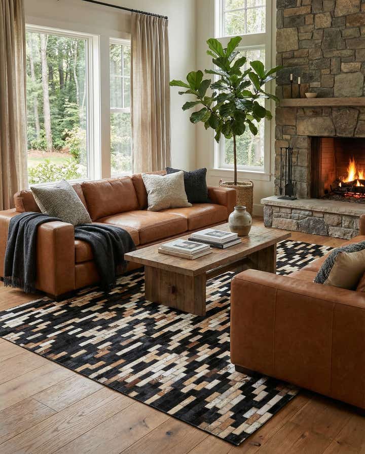 5' x 7' 9 Cowhide Leather Rug