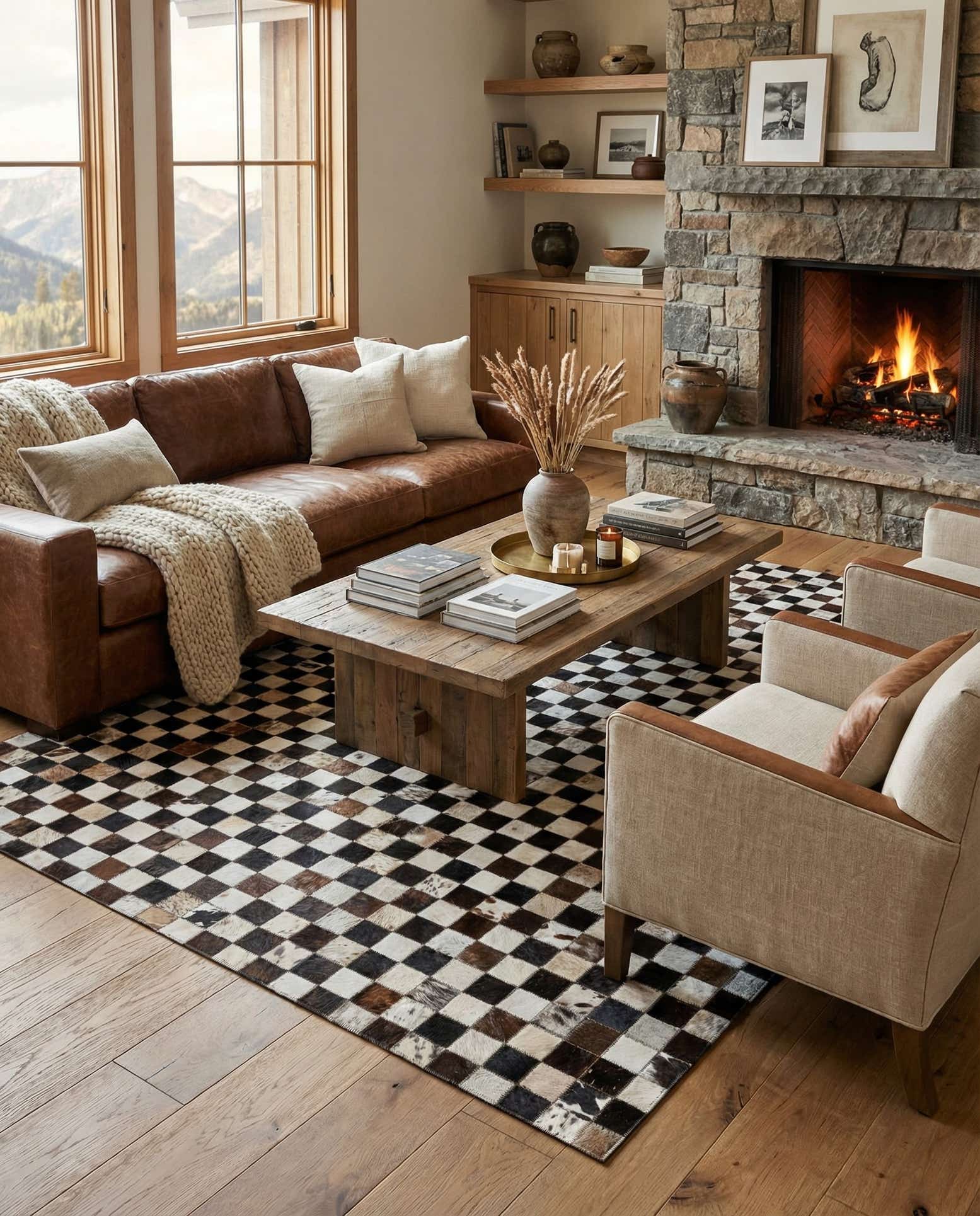 5' 1 x 8' 2 Cowhide Leather Rug