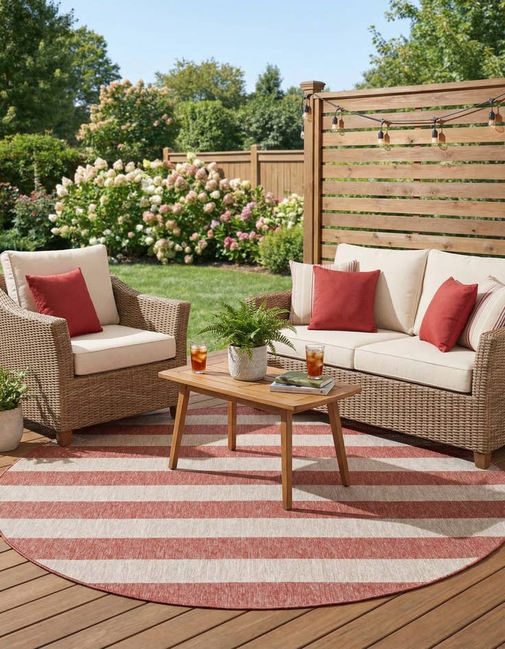 Detail image of 10' x 10'  Washable Striped Indoor / Outdoor Round Rug