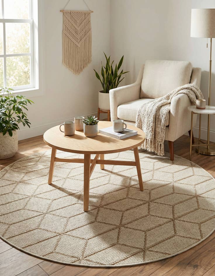 Detail image of 5' 3 x 5' 3 Easy-Clean Trellis Indoor / Outdoor Round Rug