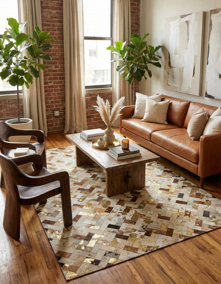 Detail image of  5' 1 x 7' 11 Cowhide - Patchwork Rug