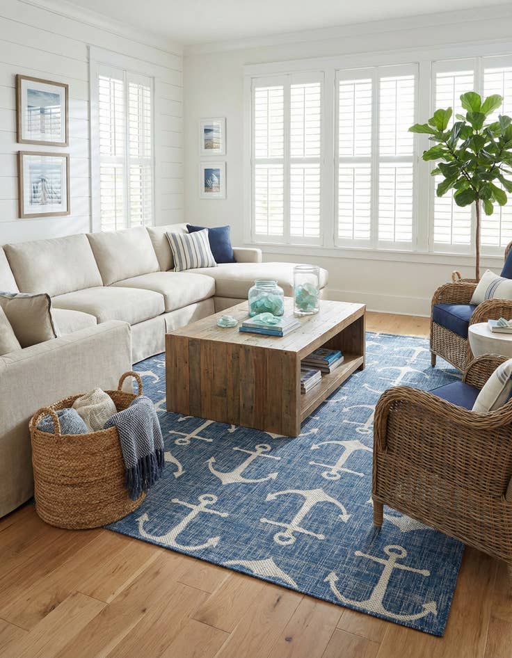 Detail image of  7' 10 x 11'  Washable Coastal Indoor / Outdoor Rug