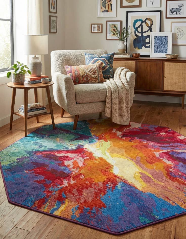 Detail image of 4' x 4'  Washable Modern Indoor / Outdoor Octagon Rug