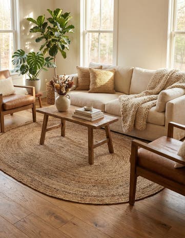 Natural Handmade Braided Jute Oval Rug