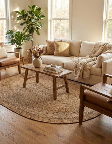 Natural Handmade Braided Jute Oval Rug