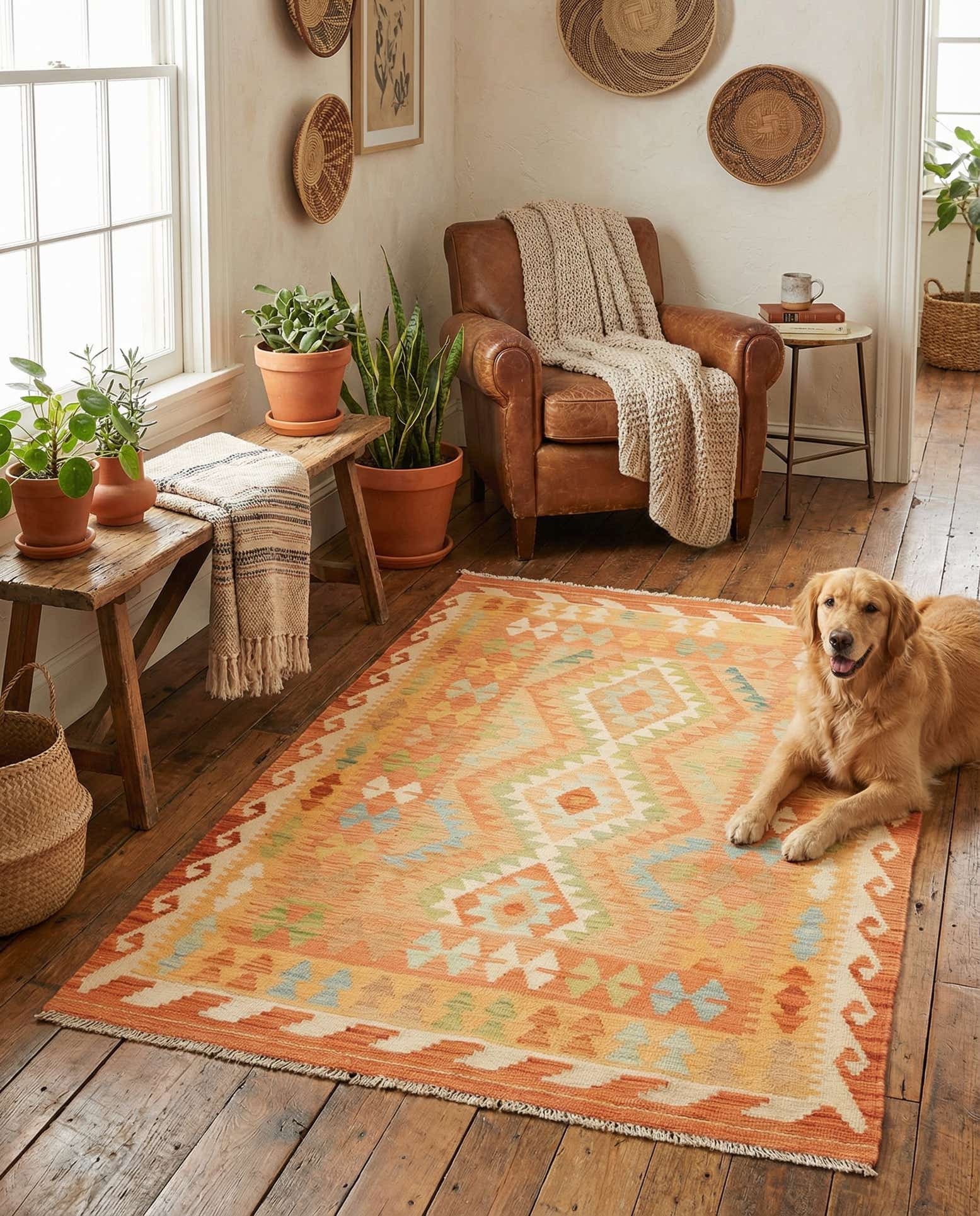 3' 3 x 5' Hand Woven Kilim Waziri Wool Rug