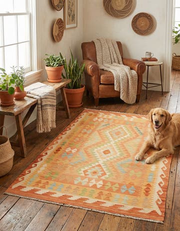 3' 3 x 5' Hand Woven Kilim Waziri Wool Rug