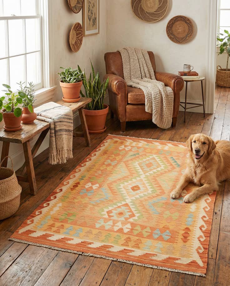 Detail image of 3' 3 x 5' Hand Woven Kilim Waziri Wool Rug