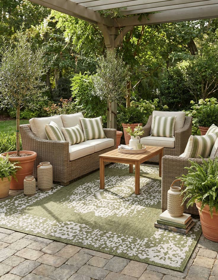 Detail image of 10' x 10'  Washable Traditional Indoor / Outdoor Square Rug