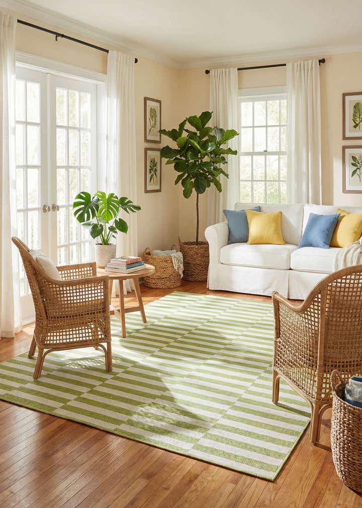 6' x 9' Easy-Clean Striped Indoor / Outdoor Rug