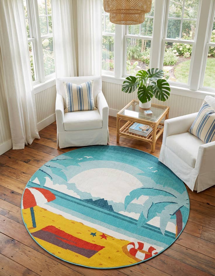 Detail image of 7' 10 x 7' 10 Easy-Clean Coastal Indoor / Outdoor Round Rug