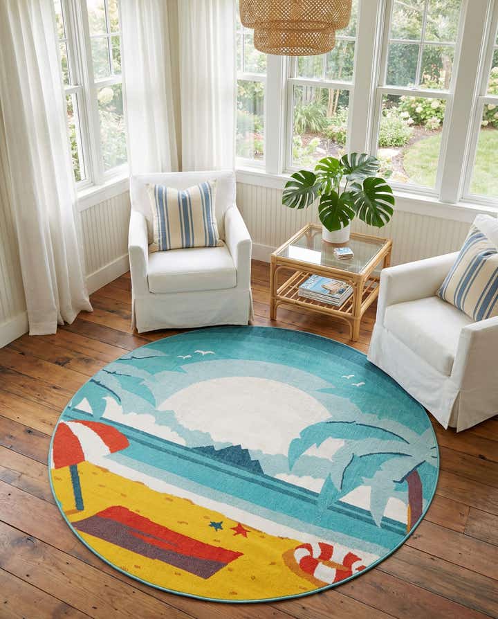 7' 10 x 7' 10 Easy-Clean Coastal Indoor / Outdoor Round Rug